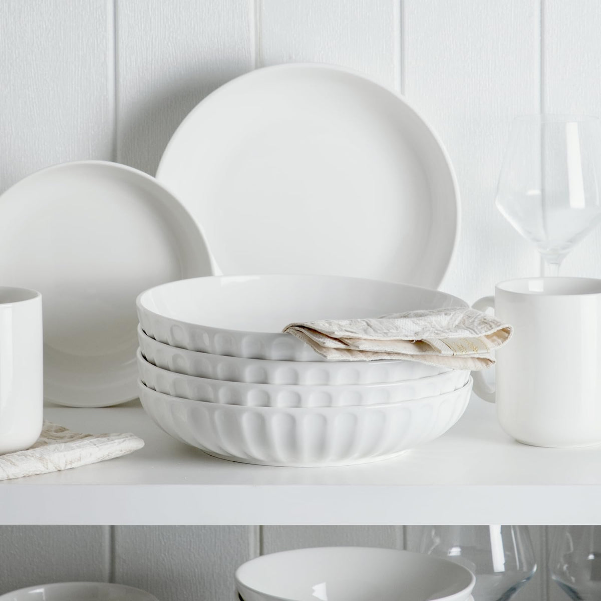 10" White Ceramic Pasta Bowls Set of 4 R428775