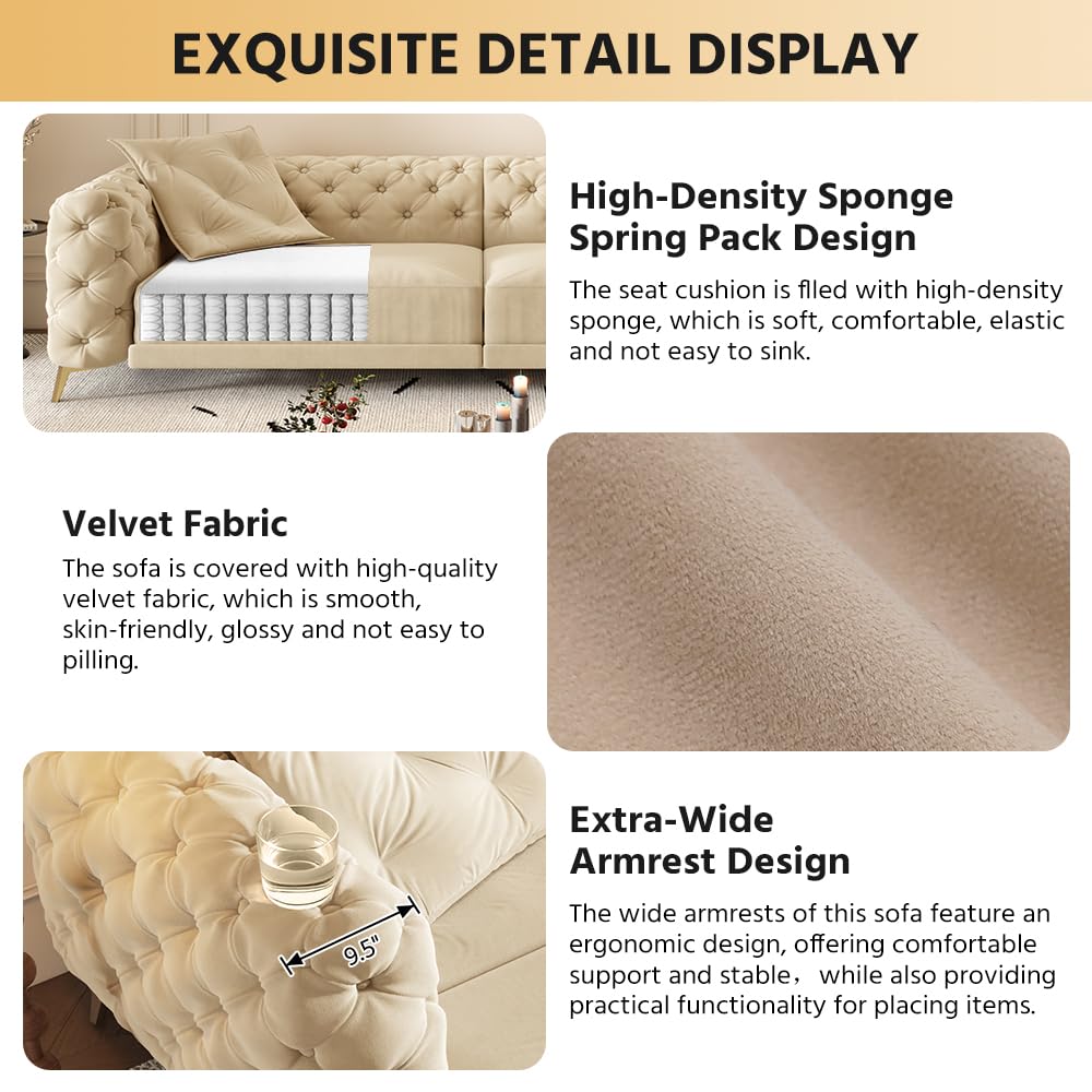 Velvet 3-in-1 Convertible Sleeper Sofa with Movable Ottoman P92958