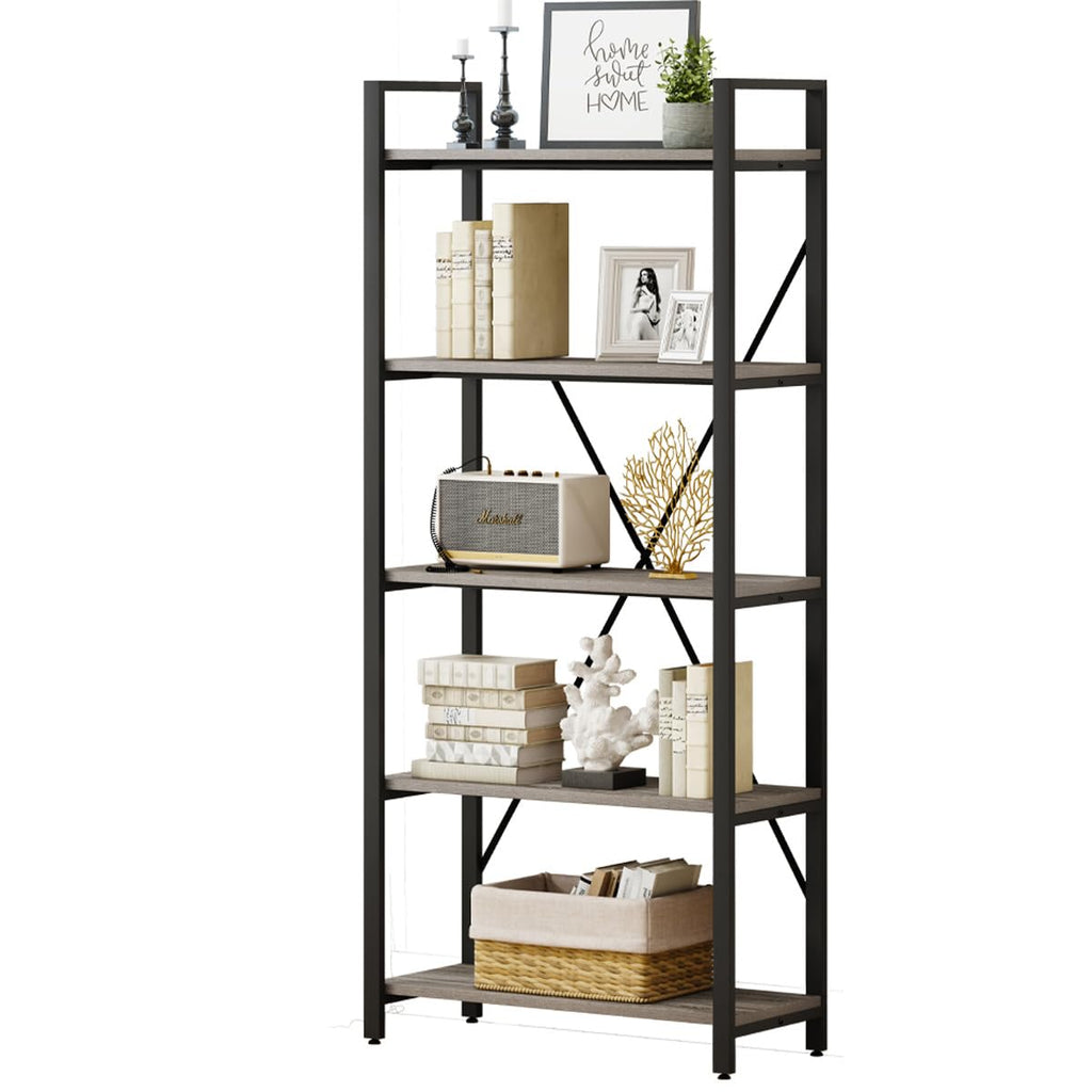 5 Tier Grey Wood and Metal Bookshelf M602460