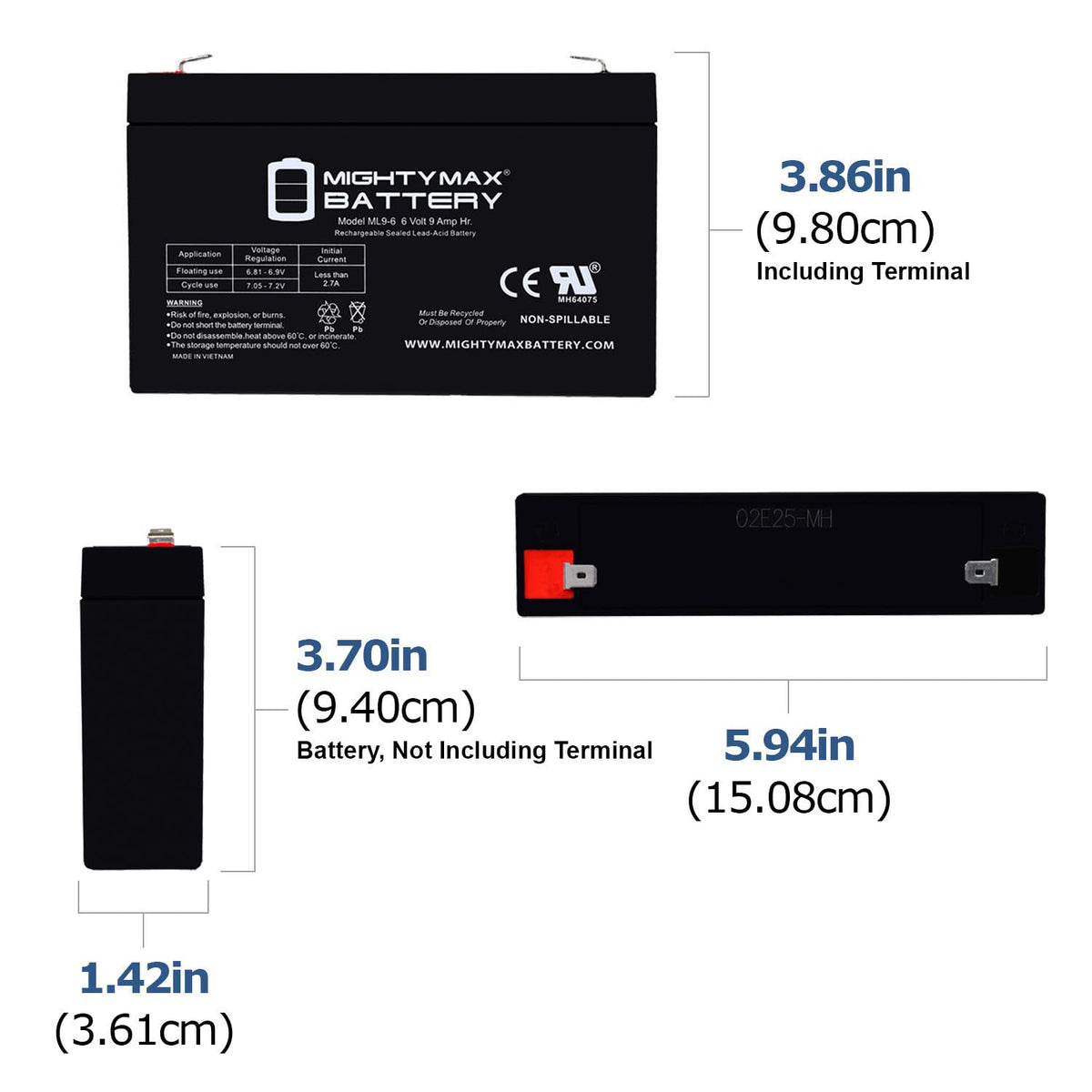 6V 9Ah AGM F2 Terminal Battery 4 Pack G416