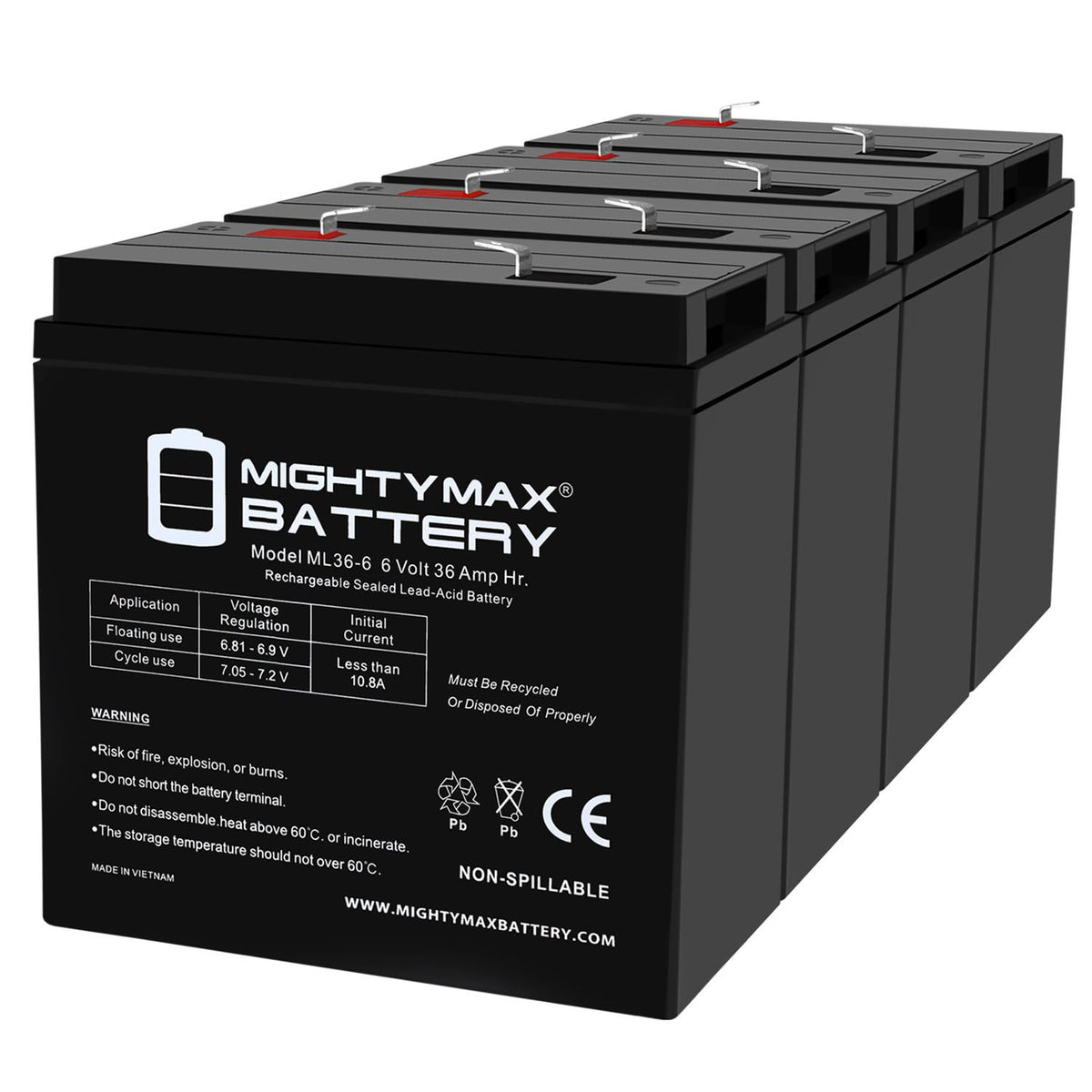6V 36Ah AGM F2 Terminal Battery 4 Pack K1102