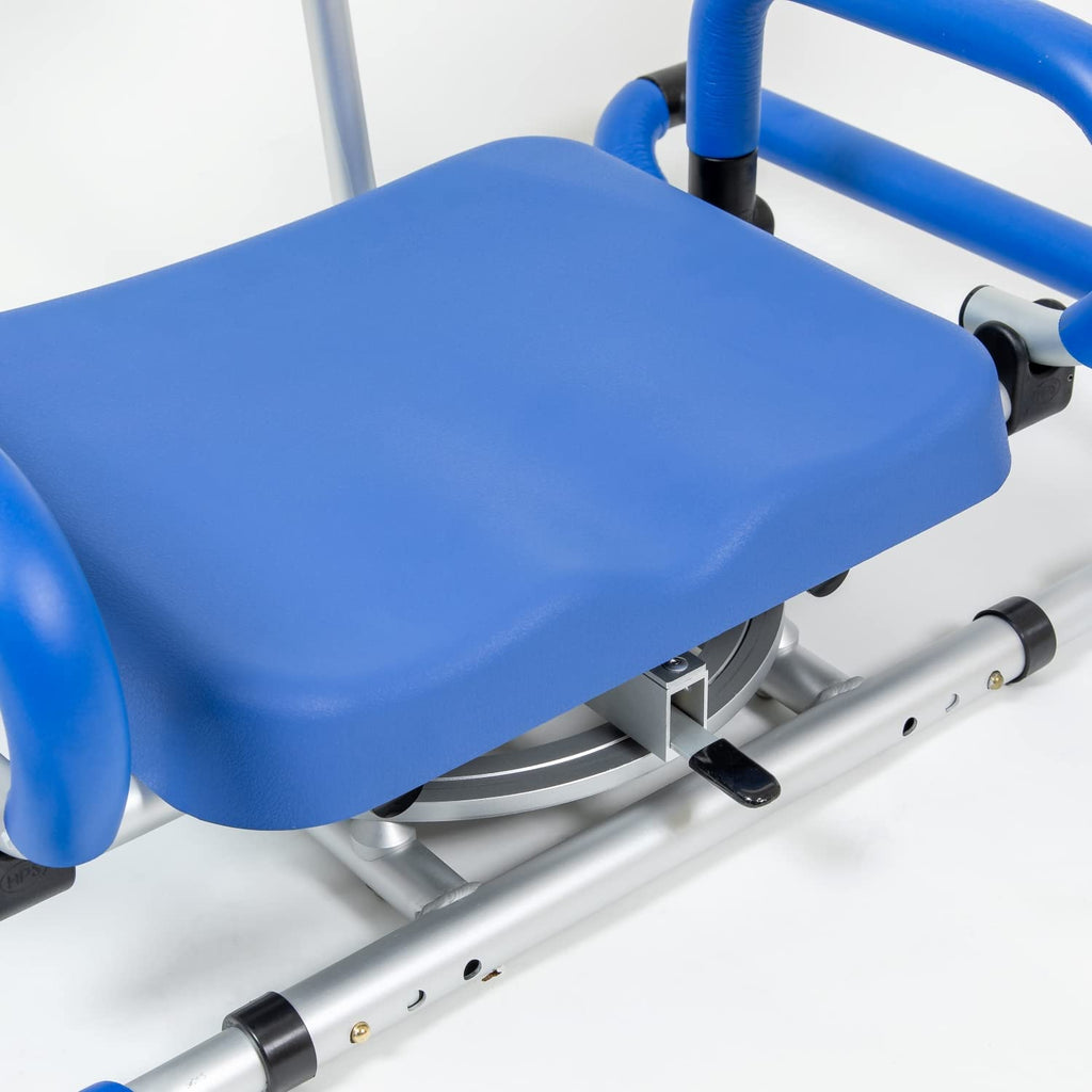 Blue Tub-Mounted Shower Chair with Padded Seat Back and Arms H3757