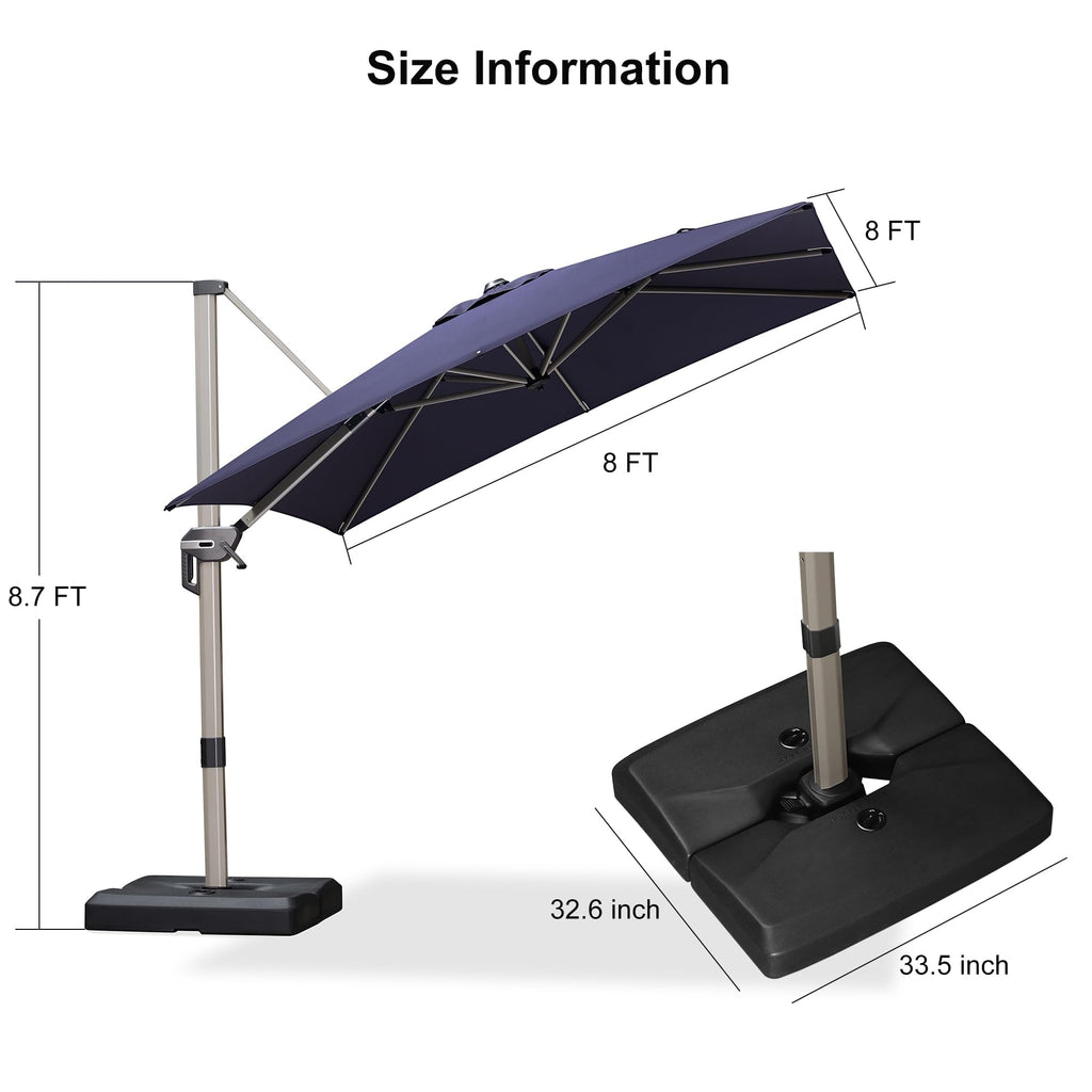 Navy Blue Cantilever Umbrella with Base B928