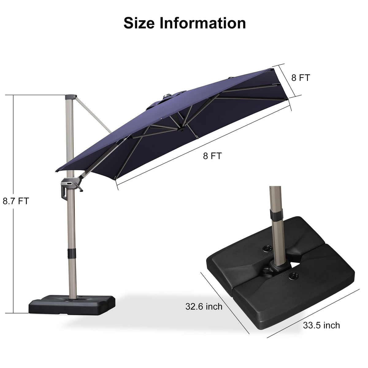 Navy Blue Cantilever Umbrella with Base B928