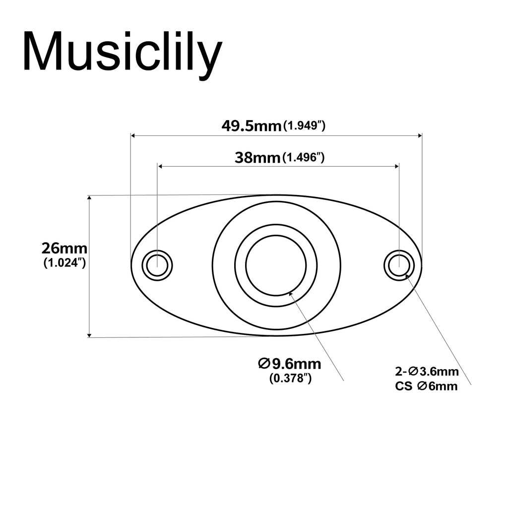 Black Curved Recessed Oval Guitar Jack Plate P622