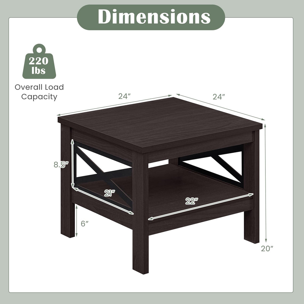 2-Tier Square End Table Set of 2 with Storage Shelf Q427