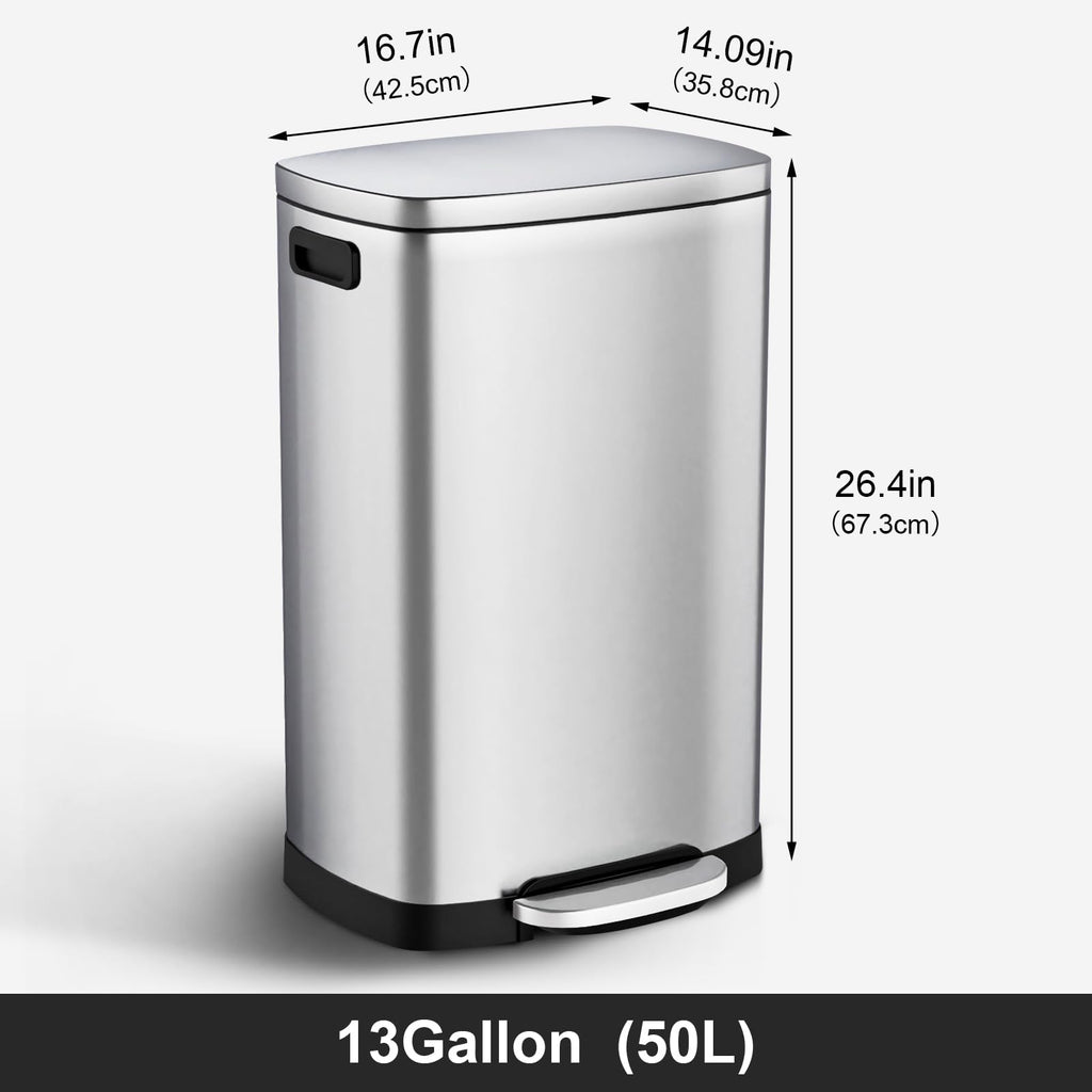 13.2 Gallon Stainless Steel Step Trash Can with Lid O253852