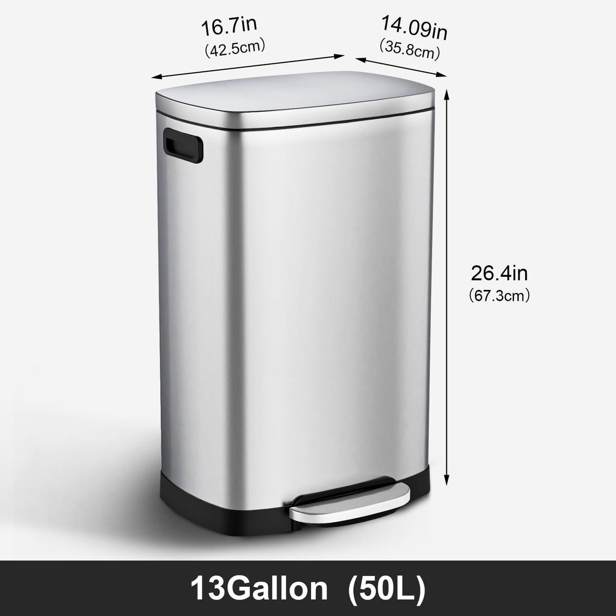 13.2 Gallon Stainless Steel Step Trash Can with Lid O253852