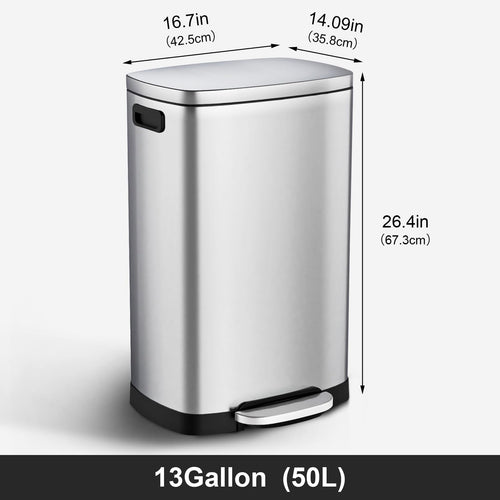 13.2 Gallon Stainless Steel Step Trash Can with Lid O253852
