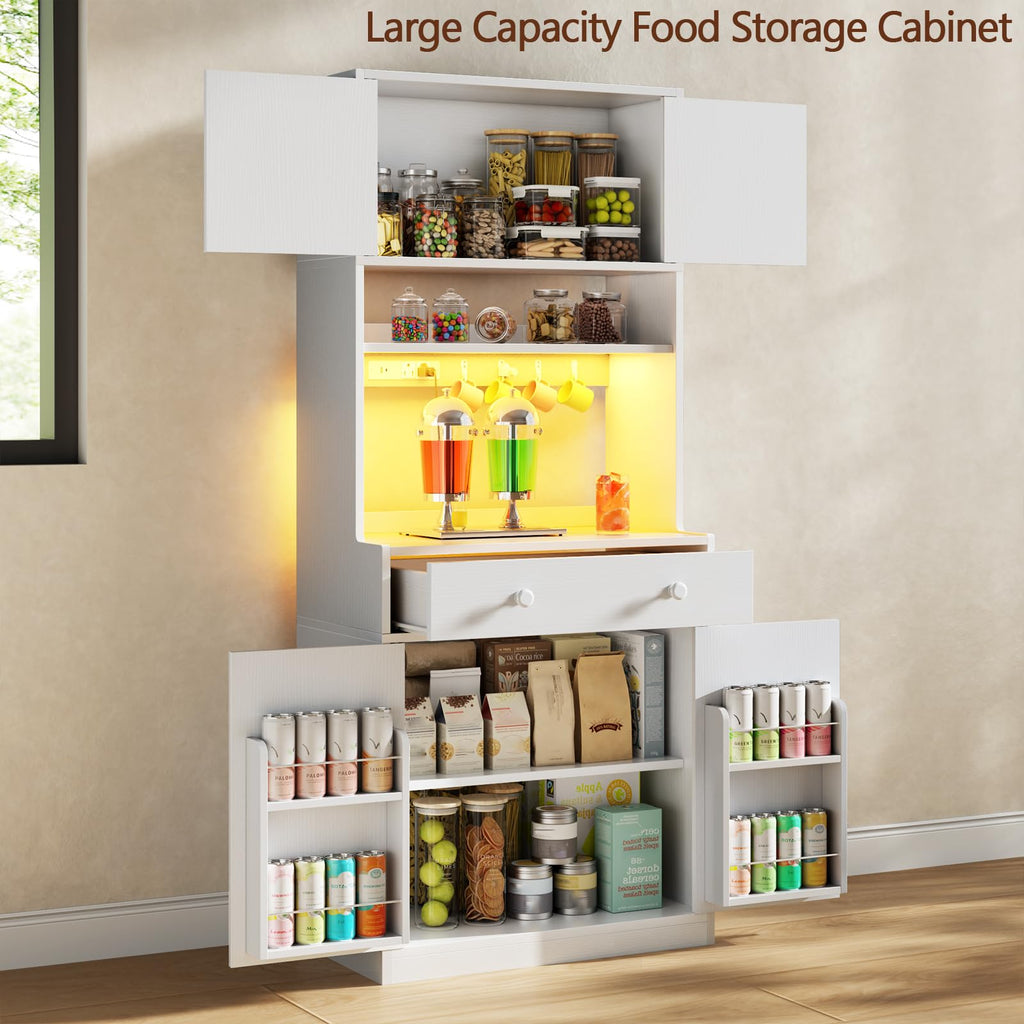 71" Tall White Kitchen Pantry Cabinet with Microwave Countertop X72067