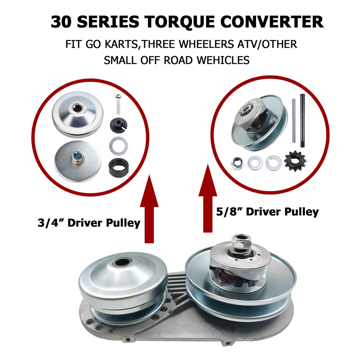 30 Series Torque Converter Go Kart Pulley Kit 3/4 Inch Driver 5/8 Driven D10695