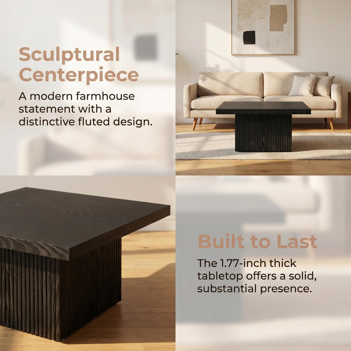 31.5" Square Fluted Wood Coffee Table G708375
