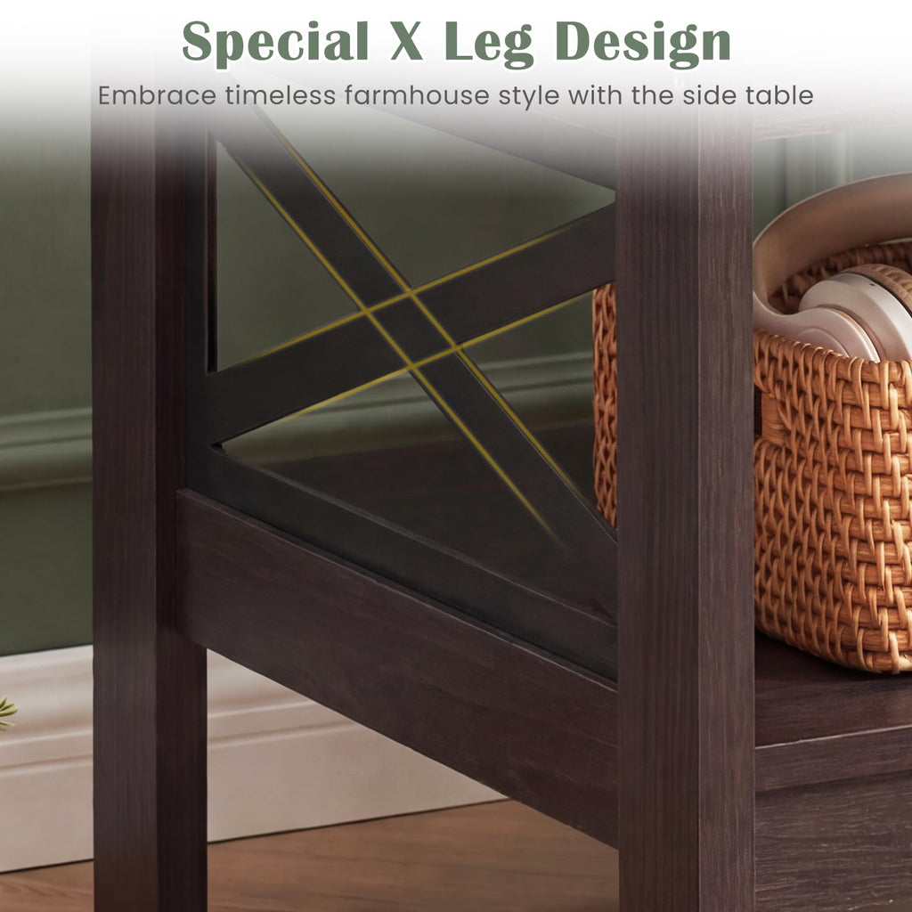 2-Tier Square End Table Set of 2 with Storage Shelf Q427