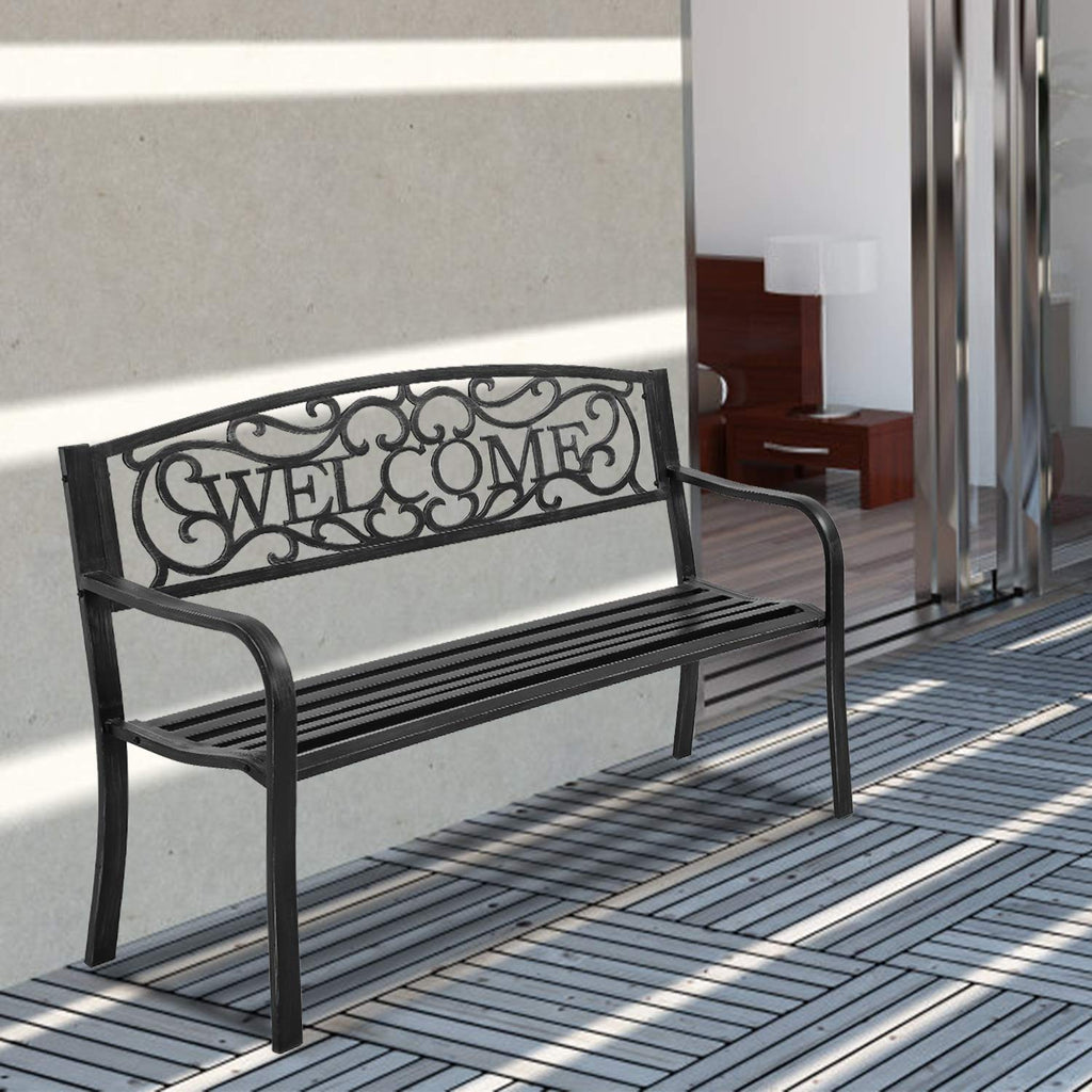 Black Metal Garden Patio Bench with Armrests F9498