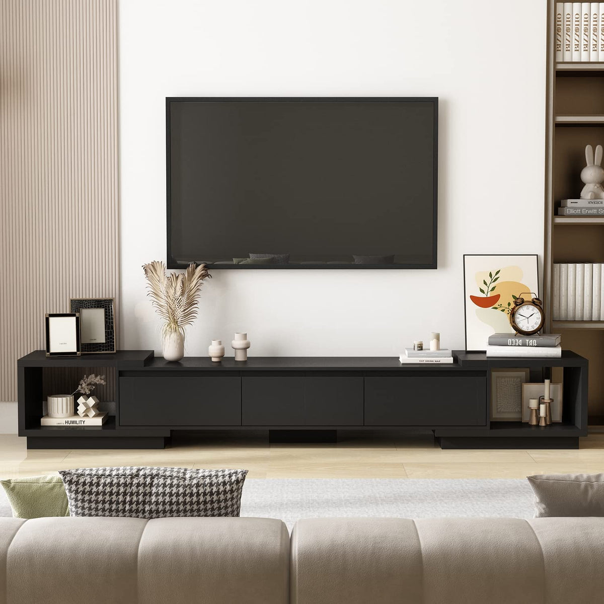 Expandable TV Stand Media Console Table with Three Drawers and Two Open Shelves H3297