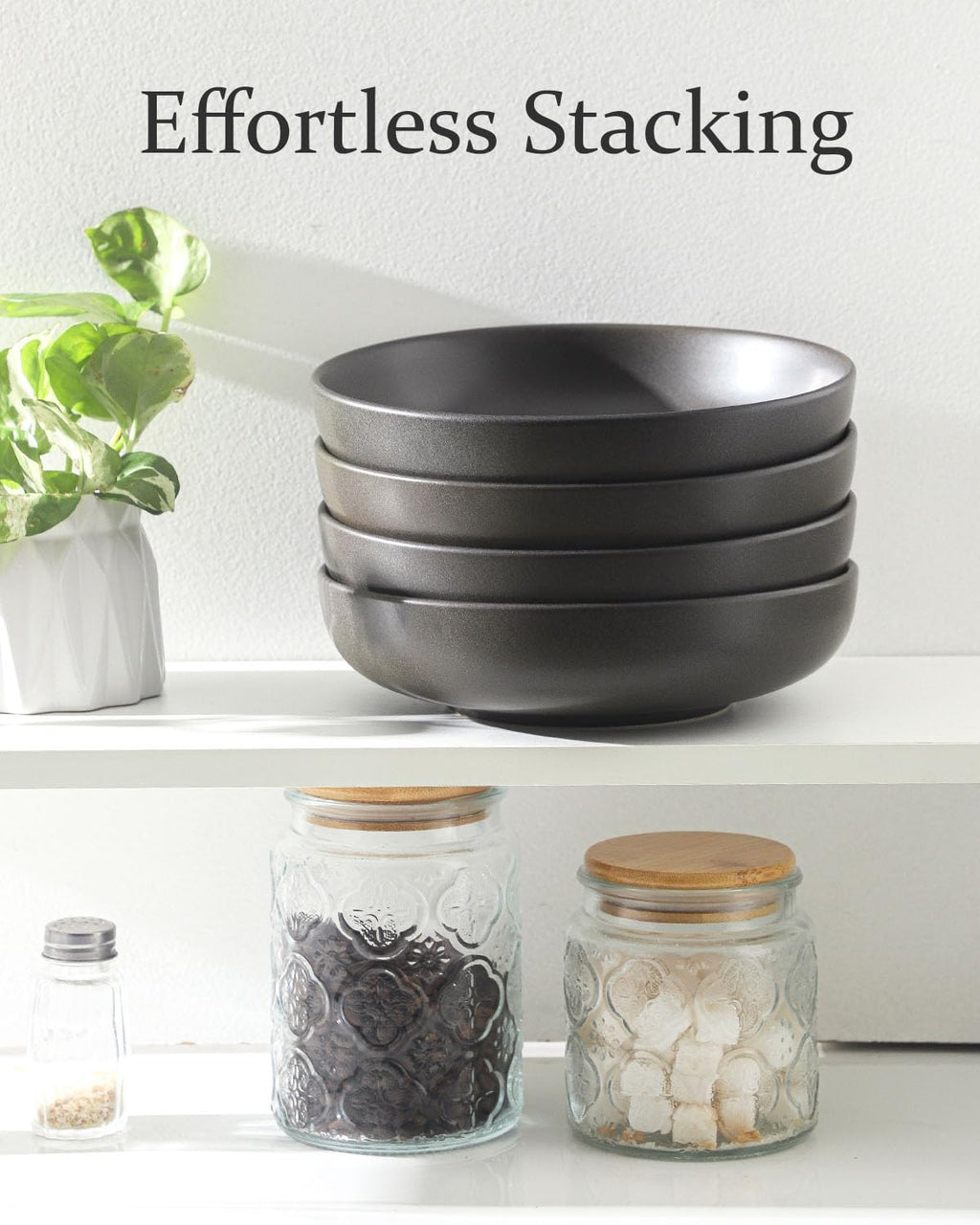 34 oz Stoneware Pasta Bowls Set of 4, Matte Black M5138