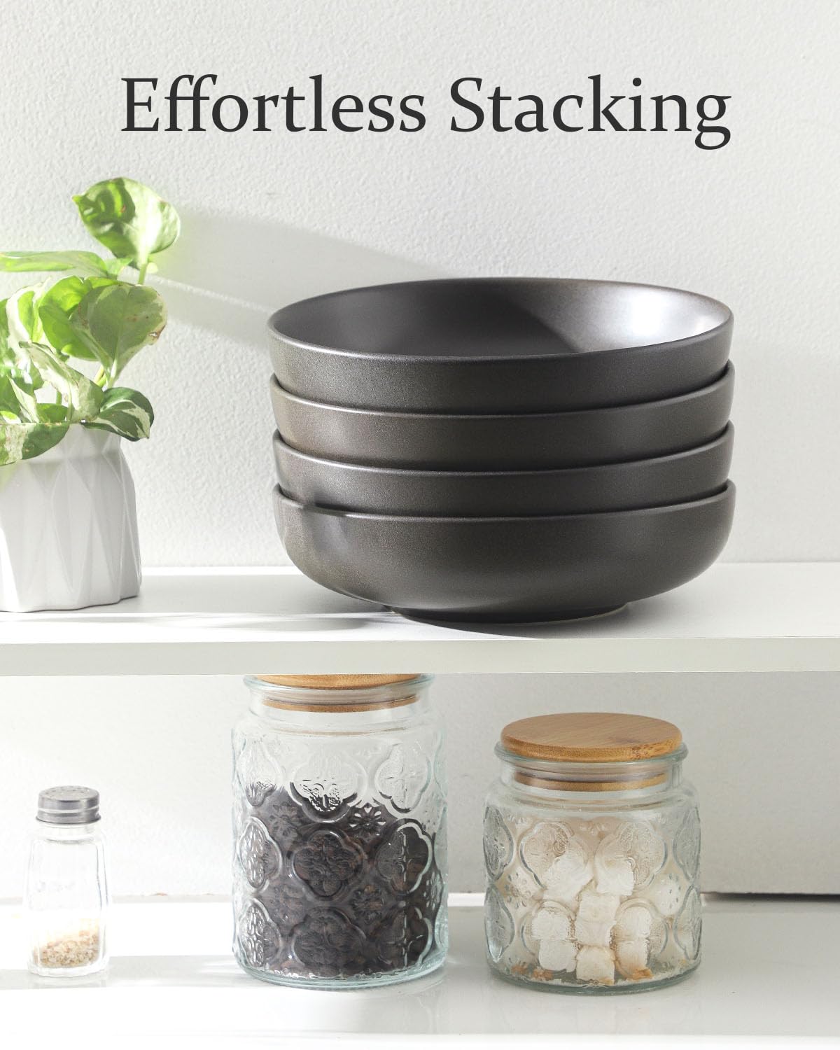 34 oz Stoneware Pasta Bowls Set of 4, Matte Black M5138