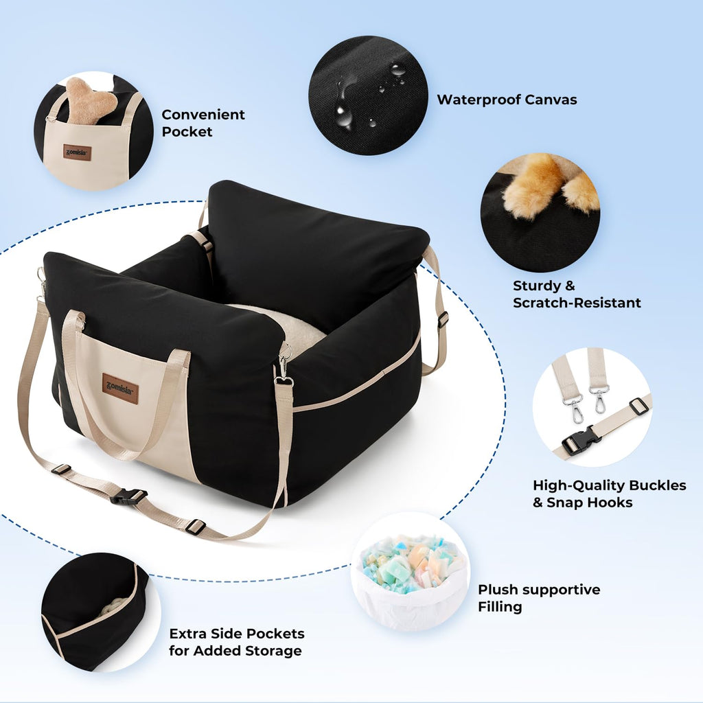 Waterproof Dog Car Seat with Safety Leash, Black T351