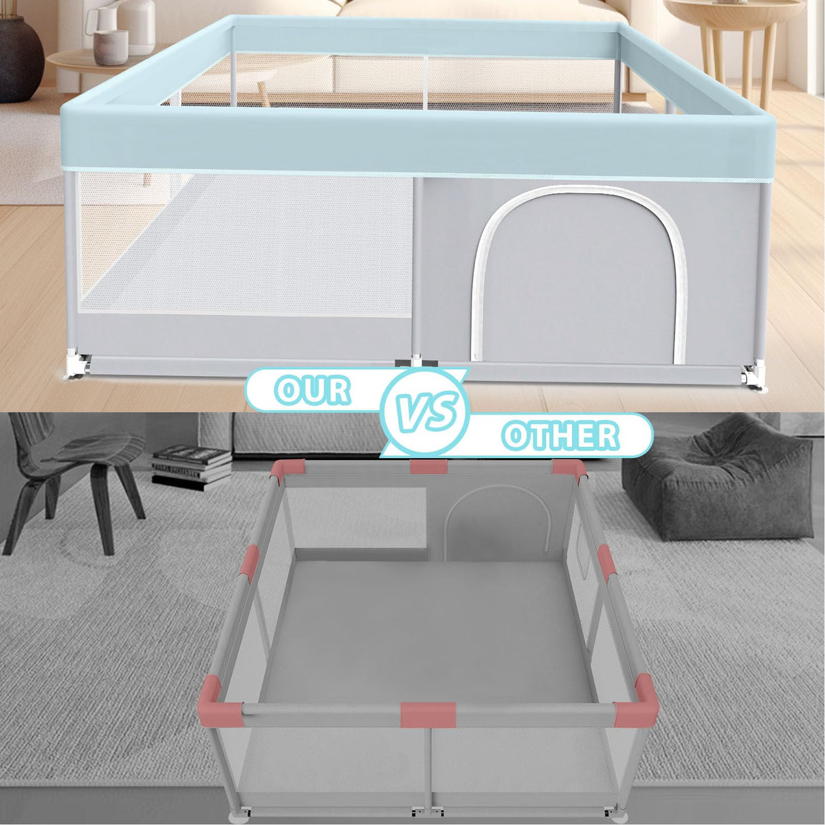 50x50 Inch Grey Baby Playpen with Mesh T396