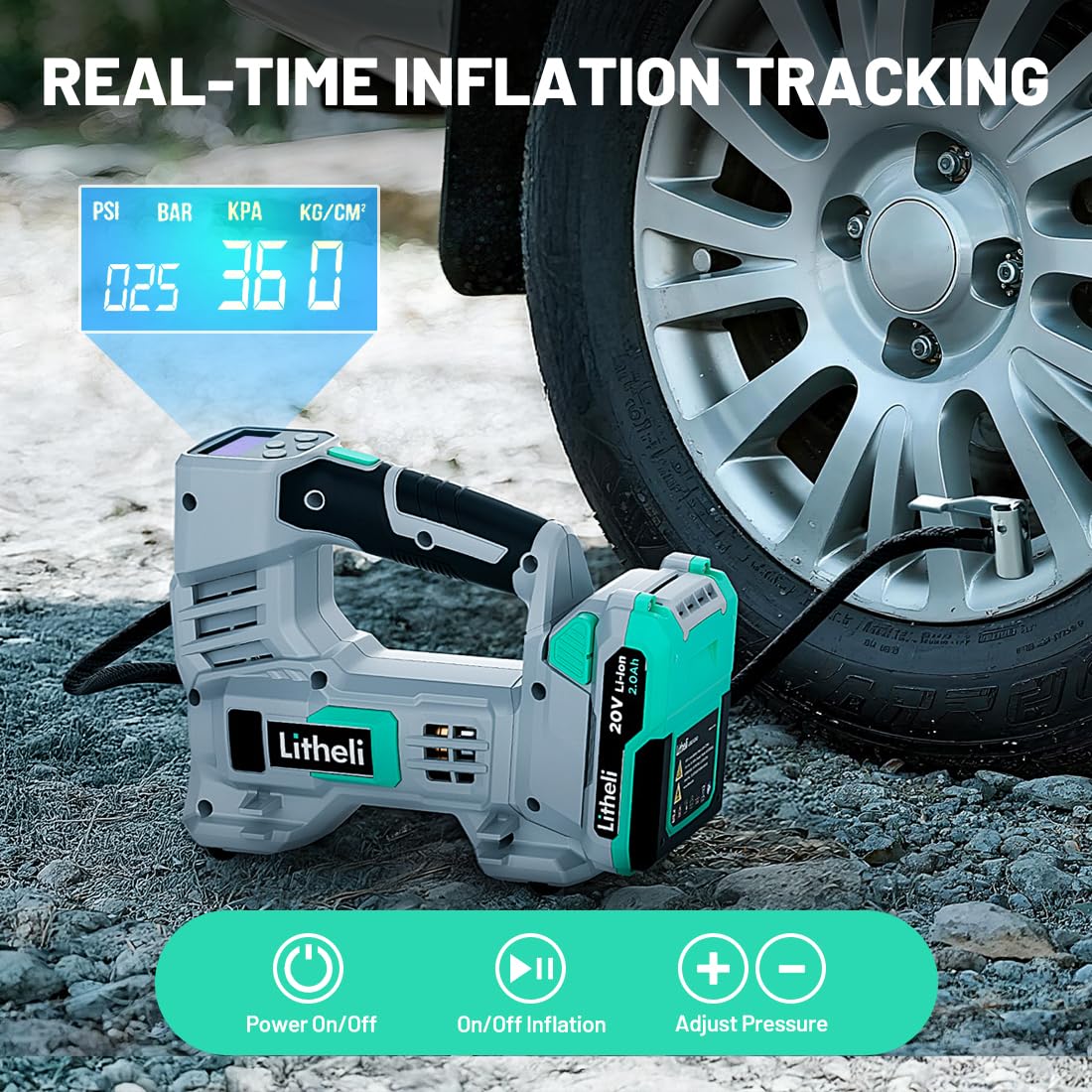 20V Cordless Tire Inflator Air Compressor with Digital Pressure Gauge A998