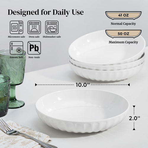 10" White Ceramic Pasta Bowls Set of 4 R428775