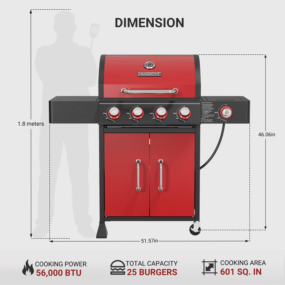 4 Burner Propane Gas Grill with Side Burner Z155