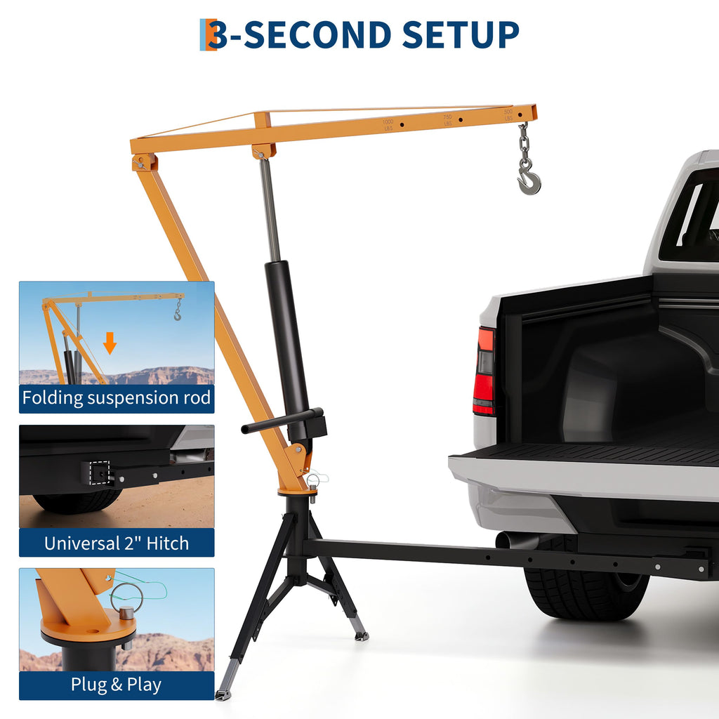 1000 lb Hitch Mount Hydraulic Pickup Truck Crane N7017