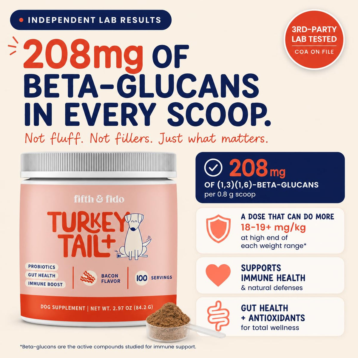 Turkey Tail Mushroom for Dogs Bacon Powder Probiotic A9987