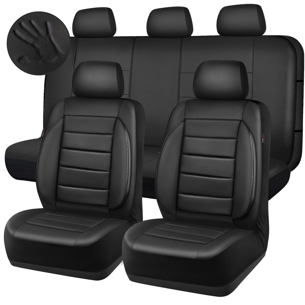 Leather Seat Covers Full Set Water Resistant 3D Foam Back Support 5 Seat Covers U6078