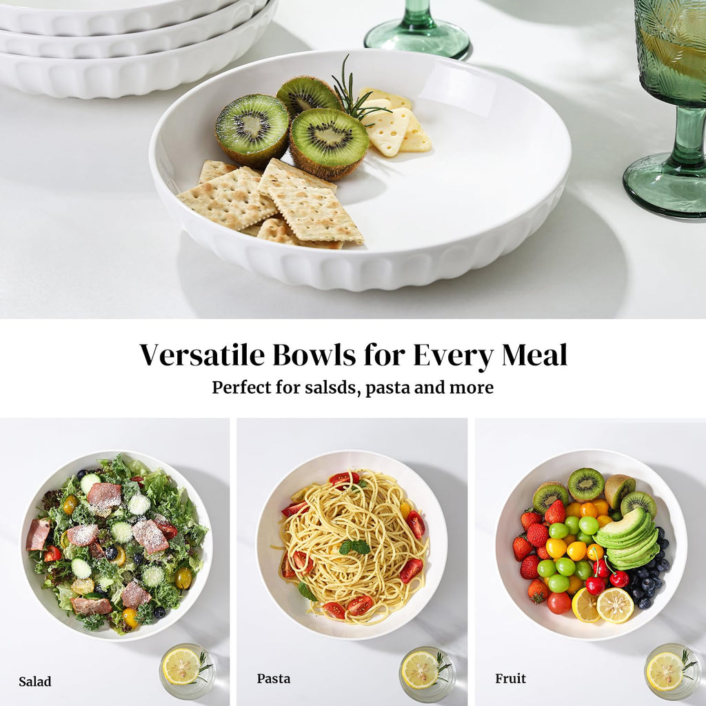 10" White Ceramic Pasta Bowls Set of 4 R428775