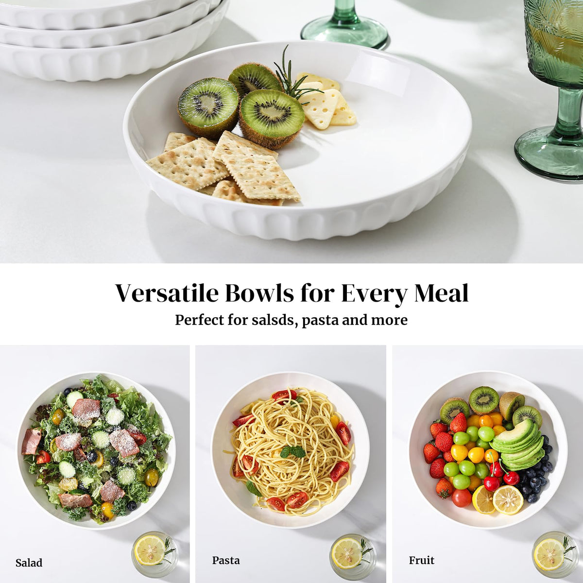 10" White Ceramic Pasta Bowls Set of 4 R428775