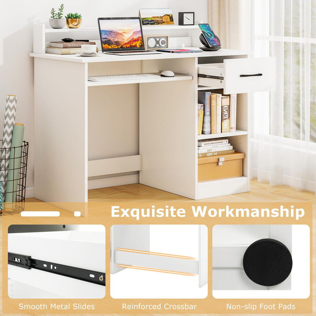 White Desk with Drawer and Keyboard Tray L404611