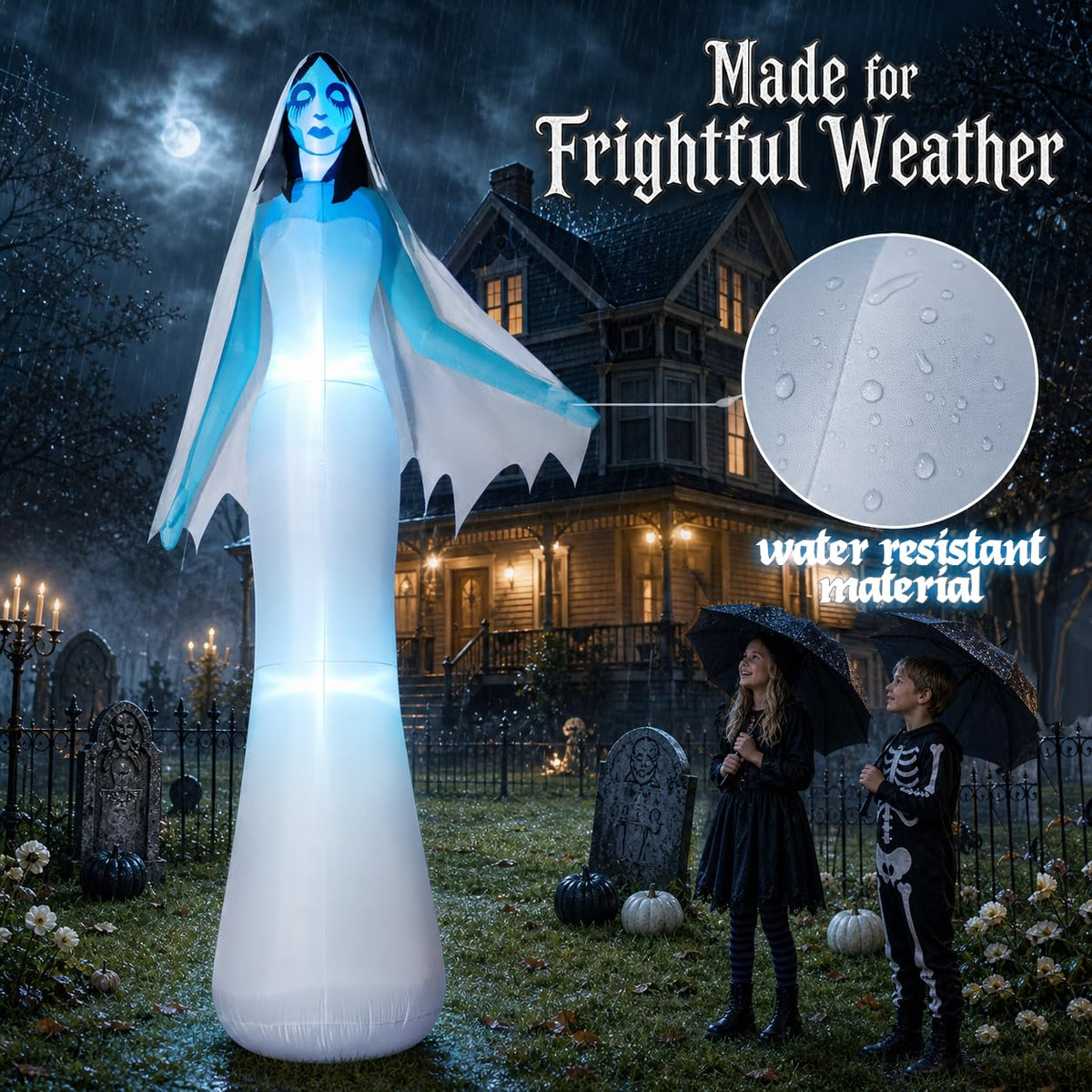 12FT Halloween Inflatable Ghost Bride with Blue LEDs S344