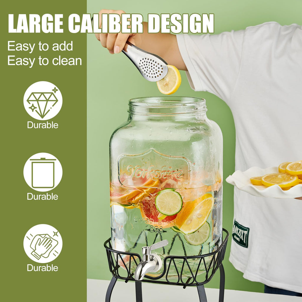 2 Gallon Glass Beverage Dispenser with Stand and Lid V46391
