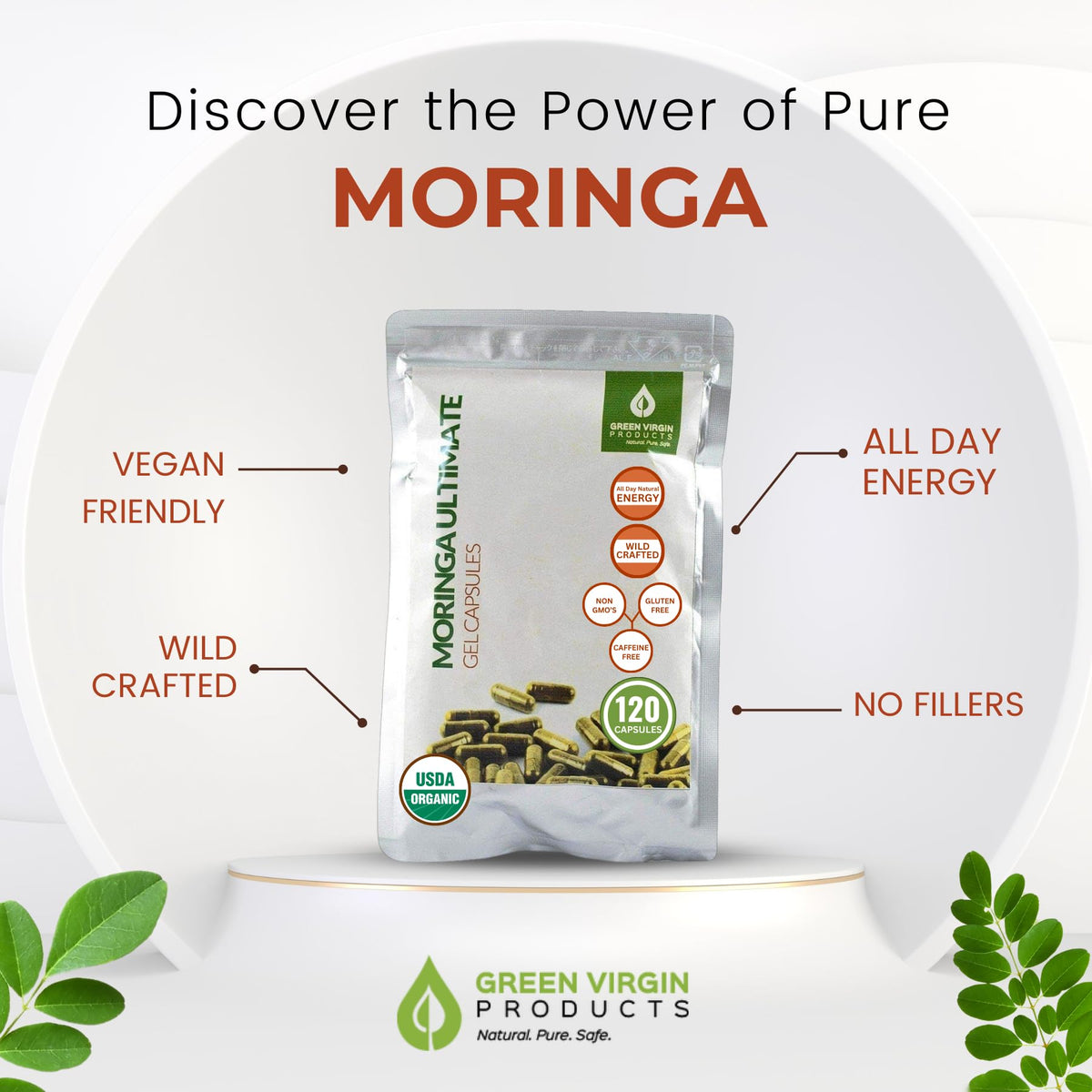Organic Moringa Leaf Powder Vegan Capsules E7789
