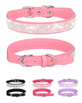 Pink Adjustable Leather Suede Rhinestone Dog Collar O814