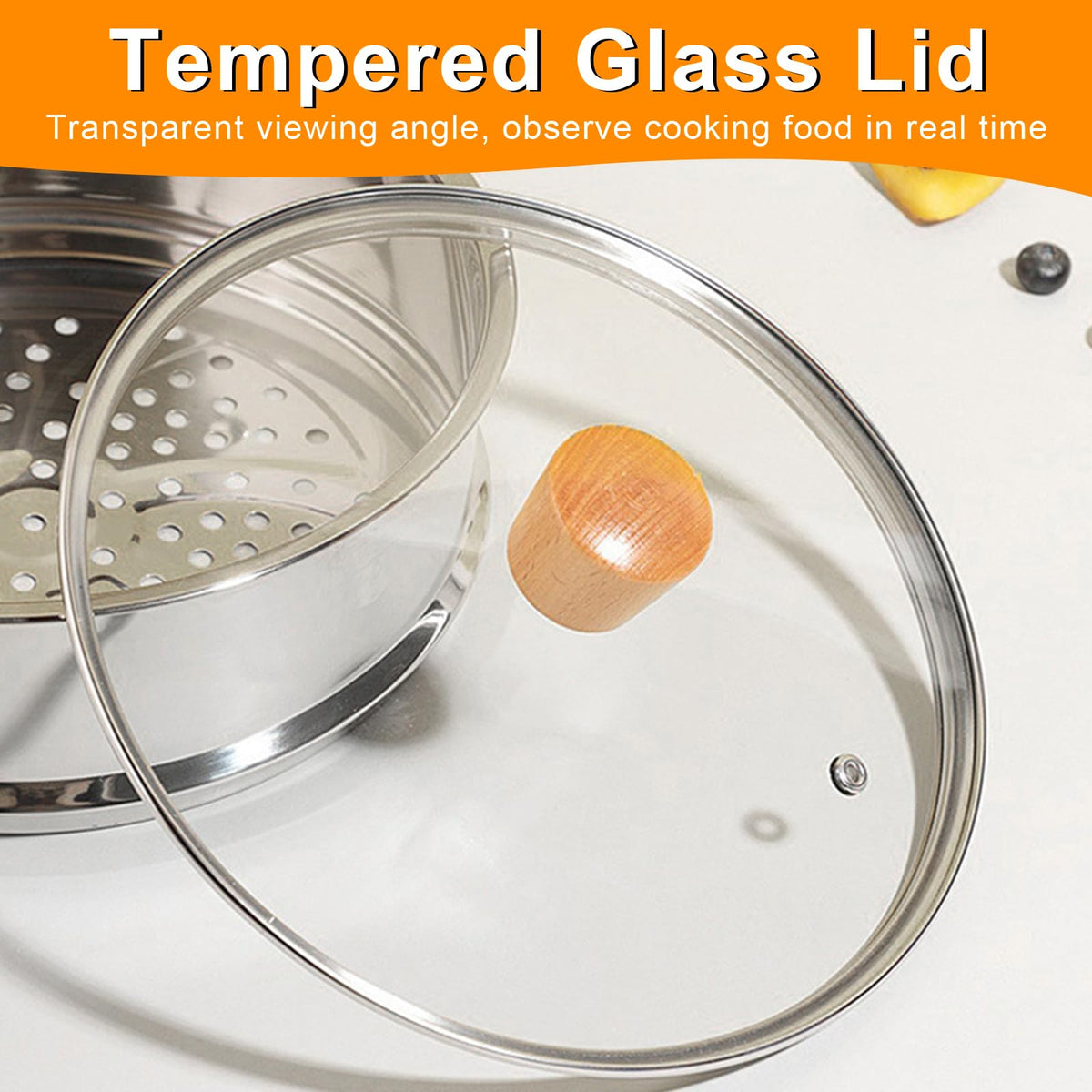 8 Inch Tempered Glass Pan Lid with Wooden Handle G329