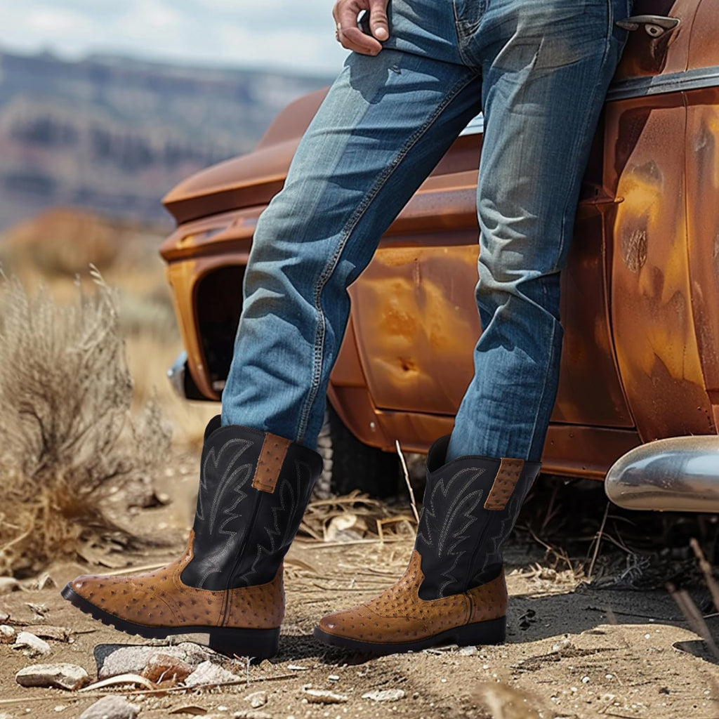 Men's Western Cowboy Boots Square Toe Mid-Calf Boots S907470