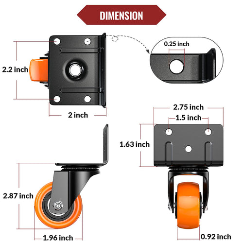 2 Inch Side Mount Caster Wheels Set of 4 I771