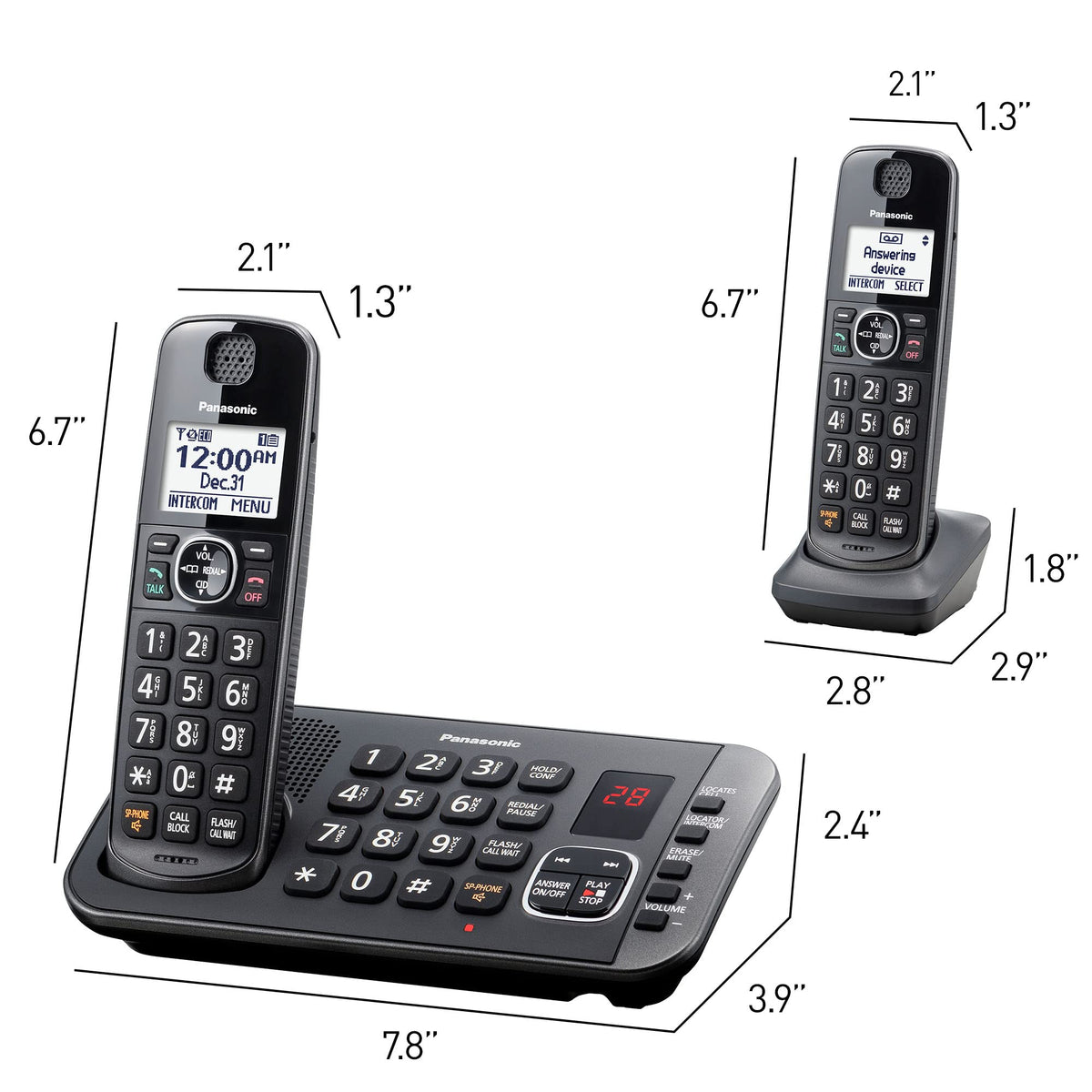 Metallic Black 5 Handset Cordless Phone System with Answering Machine N445