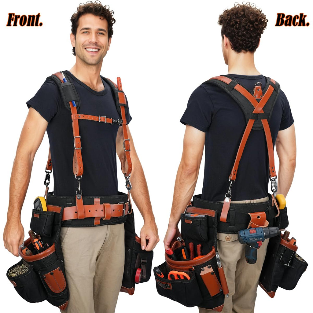 Top-Grain Leather Tool Belt With Suspenders G2267