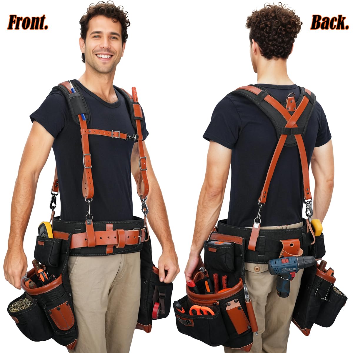 Top-Grain Leather Tool Belt With Suspenders G2267