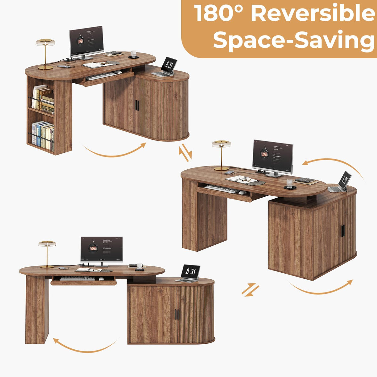 L Shaped Corner Desk with Storage Cabinet Walnut 60 Inch B557933