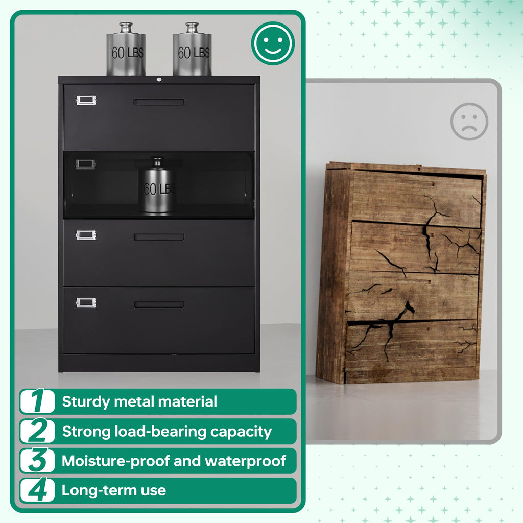 4 Drawer Metal Lateral File Cabinet with Lock X796