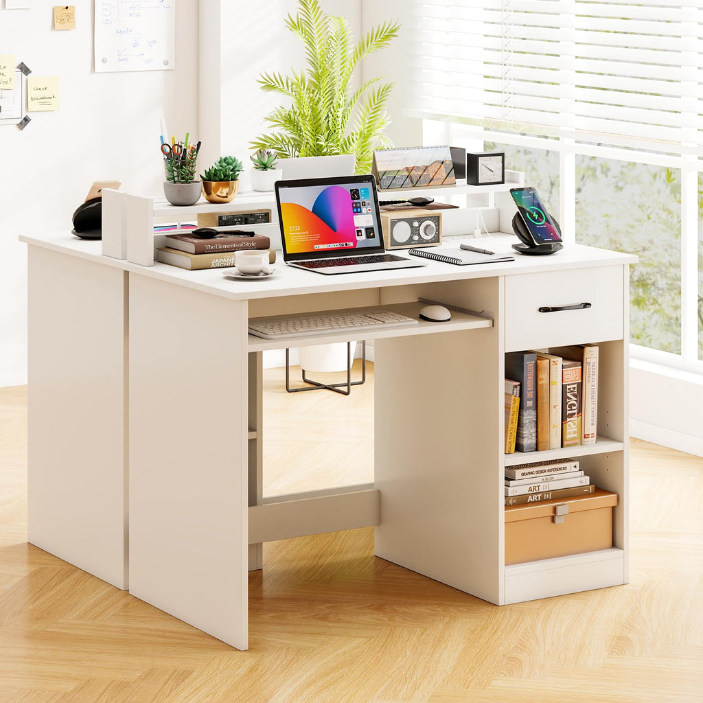 White Desk with Drawer and Keyboard Tray L404611