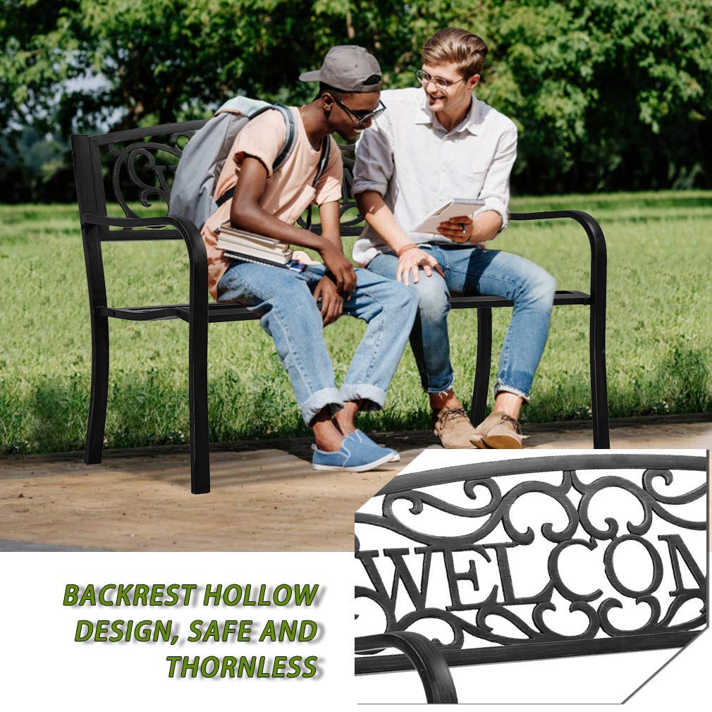 Black Metal Garden Patio Bench with Armrests F9498