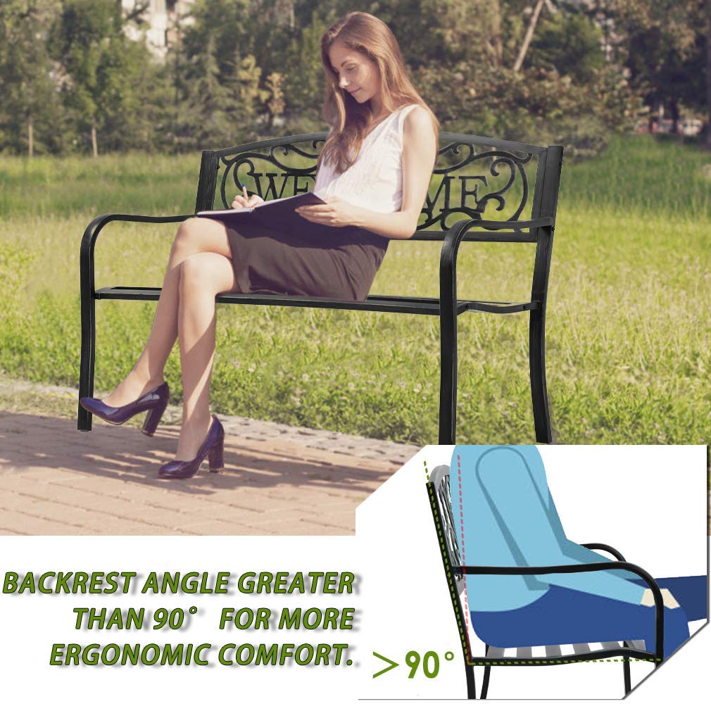 Black Metal Garden Patio Bench with Armrests F9498