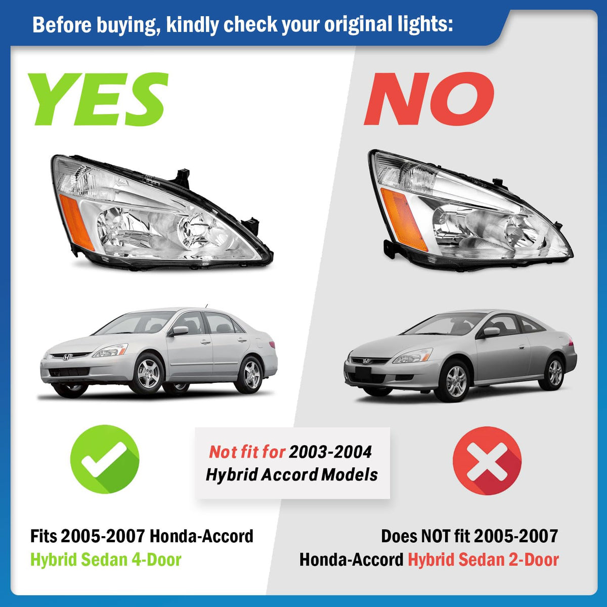 Headlights for 2003-2007 Honda Accord Chrome Housing Amber Reflector Left+Right E119700
