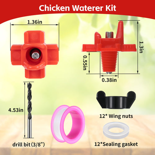12 Pcs Horizontal Chicken Waterer Nipples with Drill Bit J227