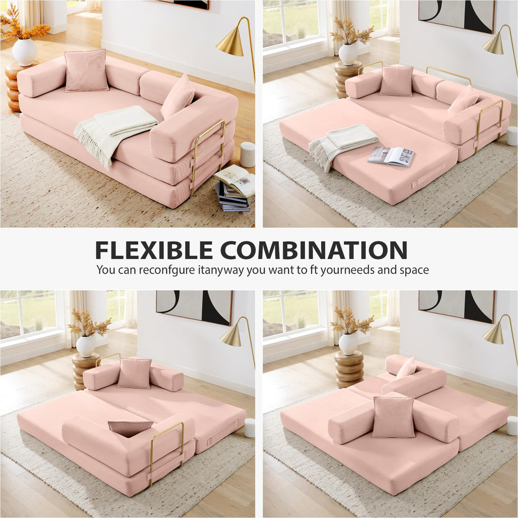 Pink Corduroy Convertible Sofa Bed E284710